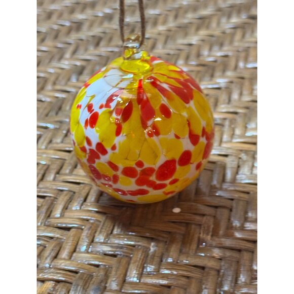 Handcrafted Blown Glass Ornament With Vibrant Red Yellow & White - Picture 3 of 6